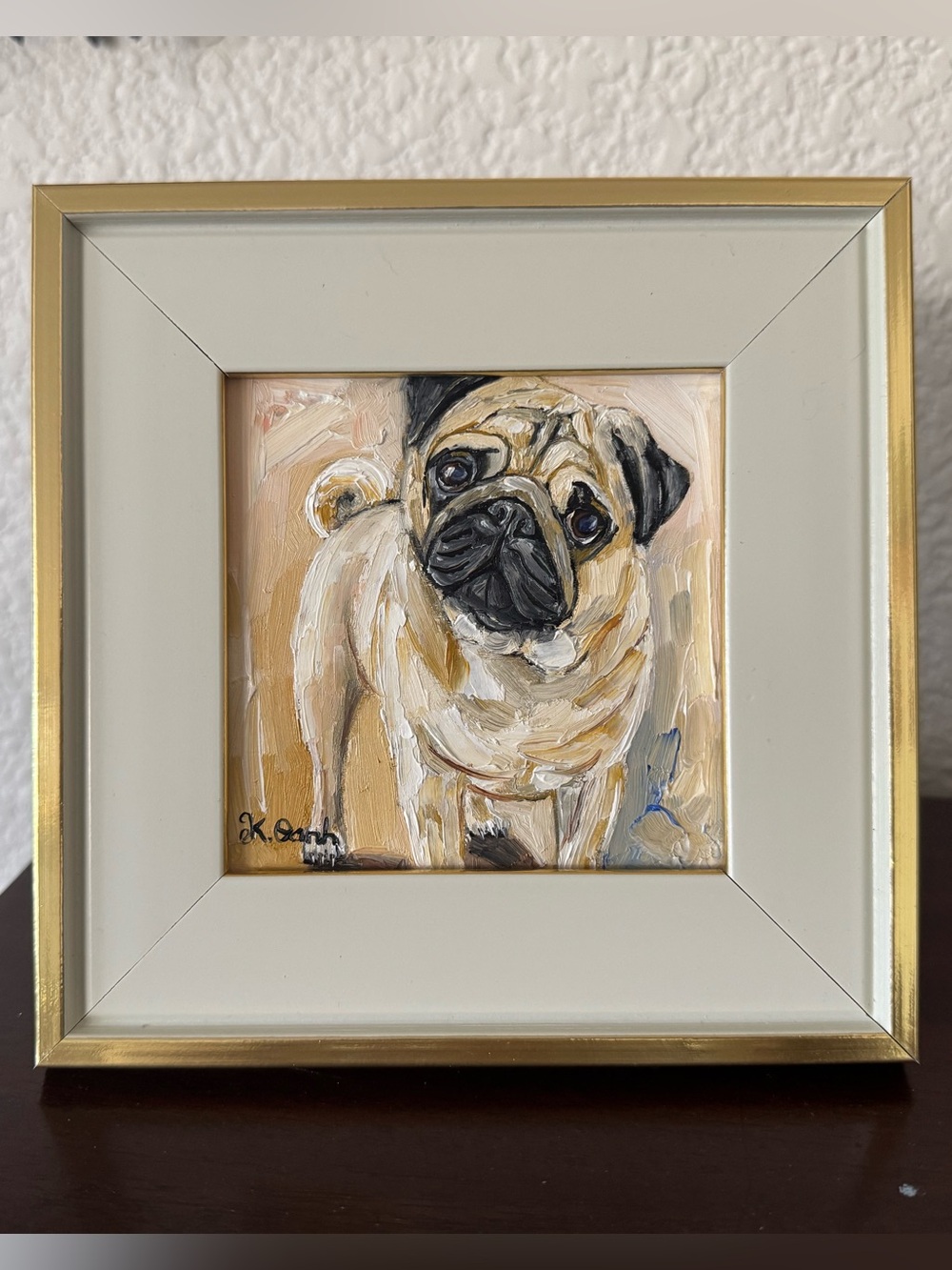 Framed Pug Dog Wall Art - Cream and Black